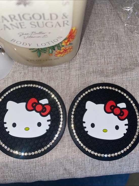 Other - Hello Kitty Black & Red Car Coasters with Rhinestone Trim